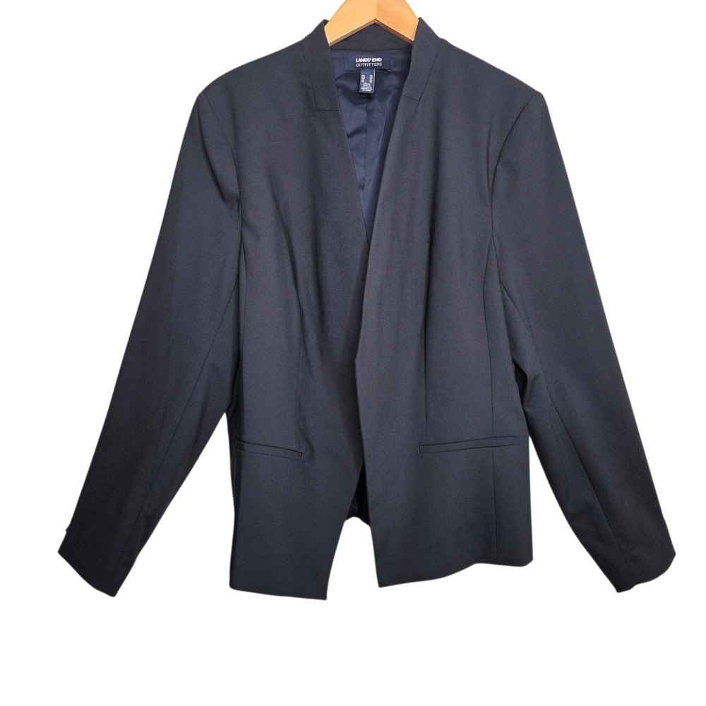 Lands End Women Navy Wool Blend Open Front Blazer Size 20 Tall NWT Professional